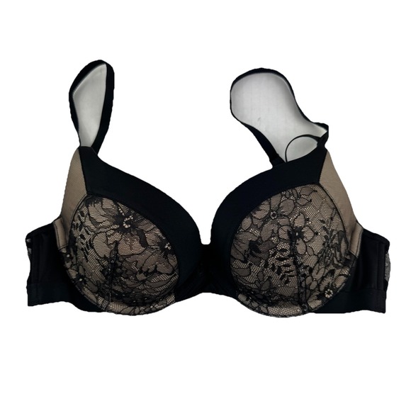 The Unbranded Brand Other - Black Lace Underwire Bra 34B Floral Mesh Padded Cups Adjustable Straps